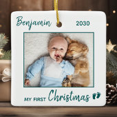 初めてのクリスマスシンプルミニマルかわいいベビー写真 セラミックオーナメント
