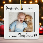 初めてのクリスマスシンプルミニマルかわいいベビー写真 セラミックオーナメント