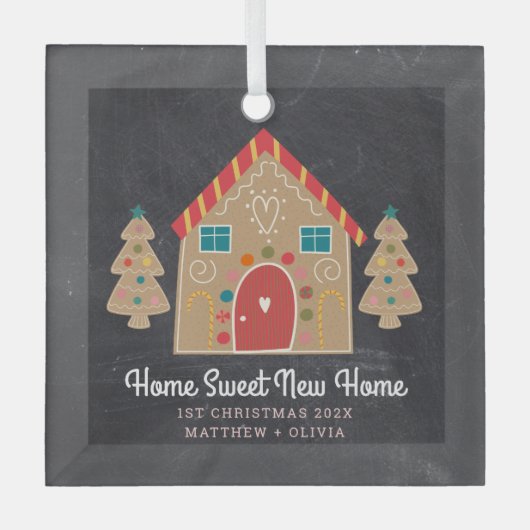 初めてのクリスマスジンジャーブレッド新しいホームチョークボード ガラスオーナメント (正面)
