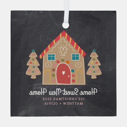 初めてのクリスマスジンジャーブレッド新しいホームチョークボード ガラスオーナメント (裏面)