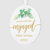 初めてのクリスマススウ婚約したォーターカラーホリー写真 オーナメント (正面)