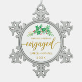 初めてのクリスマススウ婚約したォーターカラーホリー スノーフレークピューターオーナメント (正面)