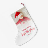 初めてのクリスマススクリプトベビーフォトカスタム スモールクリスマスストッキング (裏面 (吊り時))