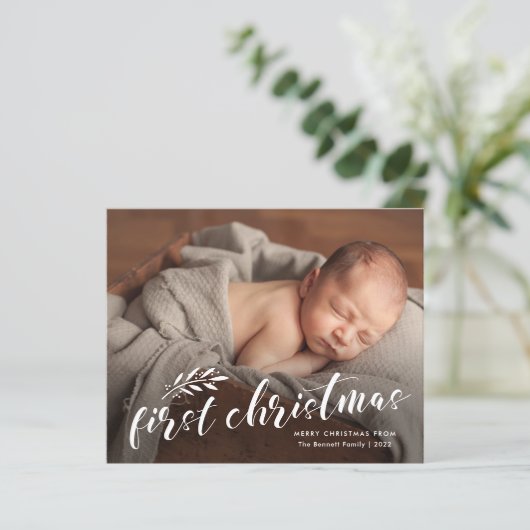初めてのクリスマススクリプトベビーフォトホリデーカード (スタンド正面)