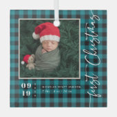 初めてのクリスマススクリプトベビー誕生の統計と写真 ガラスオーナメント (正面)