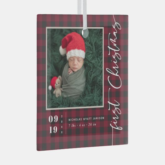 初めてのクリスマススクリプトベビー誕生の統計と写真 ガラスオーナメント (正面右)