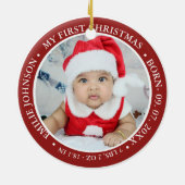 初めてのクリスマススクリプトベビー誕生の統計と写真 セラミックオーナメント (裏面)