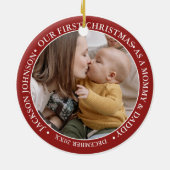 初めてのクリスマススクリプトベビー誕生の統計と写真 セラミックオーナメント (裏面)