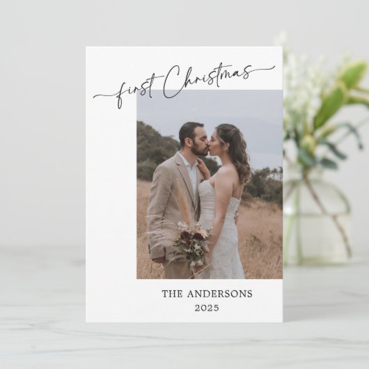 初めてのクリスマススクリプト2写真結婚のクリスマス サンキューカード (スタンド正面)