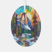 初めてのクリスマスステンドグラスヨセミテカリ夫婦 ガラスオーナメント (正面左)