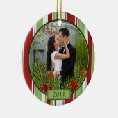 初めてのクリスマスストライプズBoughs写真 セラミックオーナメント (右)