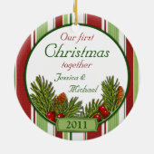 初めてのクリスマスストライプズBoughs写真 セラミックオーナメント (裏面)
