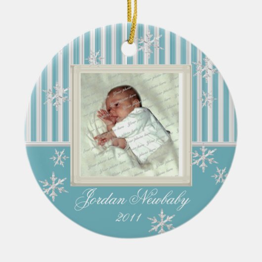 初めてのクリスマススノードフラックスライトブルー セラミックオーナメント (正面)