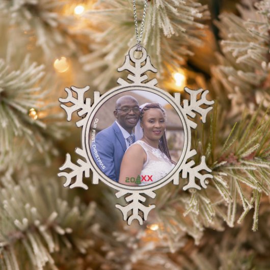 「初めてのクリスマススノーフレークピューター写真オーナメント スノーフレークピューターオーナメント (ツリー)