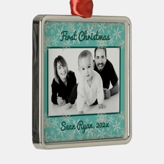 初めてのクリスマススノーフレーク男の赤ちゃんフォトオーナメント メタルオーナメント (右)