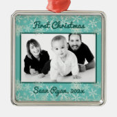 初めてのクリスマススノーフレーク男の赤ちゃんフォトオーナメント メタルオーナメント (正面)