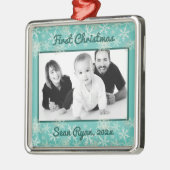 初めてのクリスマススノーフレーク男の赤ちゃんフォトオーナメント メタルオーナメント (左)
