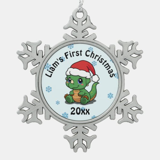 初めてのクリスマススパーソナライズされたノーフレークオーナメント スノーフレークピューターオーナメント (正面)