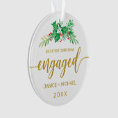 初めてのクリスマスス婚約したウォーターカラーホリー植物学 オーナメント (正面)