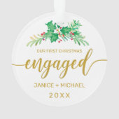 初めてのクリスマスス婚約したウォーターカラーホリー植物学 オーナメント (裏面)