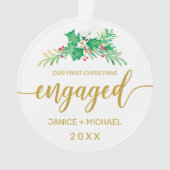 初めてのクリスマスス婚約したウォーターカラーホリー植物学 オーナメント (正面)
