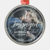 初めてのクリスマスス婚約したクリプトオーバーレイ写真 メタルオーナメント (正面)