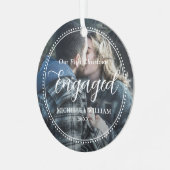 初めてのクリスマスス婚約したクリプトオーバーレイ写真 メタルオーナメント (正面左)