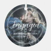 初めてのクリスマスス婚約したクリプトオーバーレイ写真 メタルオーナメント (正面)