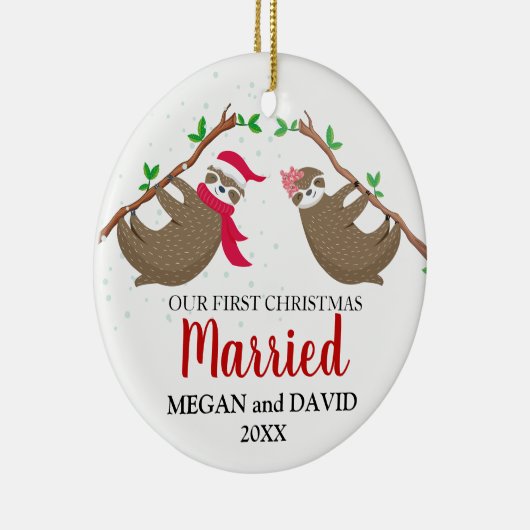 初めてのクリスマスス結婚したおもしろいロース セラミックオーナメント (右)