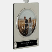 初めてのクリスマスス結婚したクリプトオーバーレイ写真 シルバープレートバナーオーナメント (右)