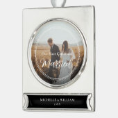 初めてのクリスマスス結婚したクリプトオーバーレイ写真 シルバープレートバナーオーナメント (左)