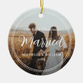 初めてのクリスマスス結婚したクリプトオーバーレイ写真 セラミックオーナメント (正面)