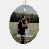 初めてのクリスマスス結婚したクリプトカップル写真 セラミックオーナメント (右)
