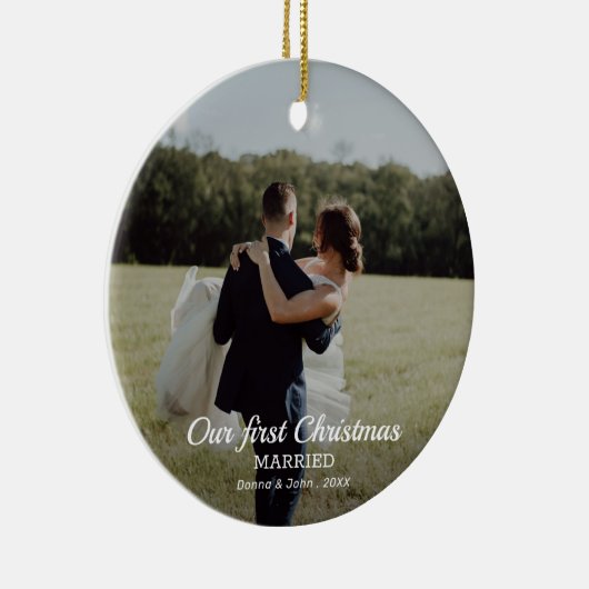 初めてのクリスマスス結婚したクリプトカップル写真 セラミックオーナメント (右)