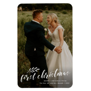 初めてのクリスマスス結婚クリプトのフォトホリデーカード マグネット