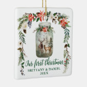 初めてのクリスマスス·ウィンター·デアーズ·グリーン·フォトバック セラミックオーナメント (右)