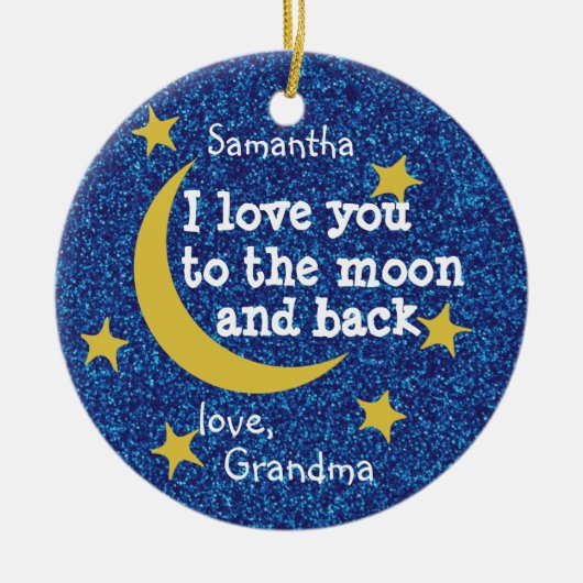 初めてのクリスマスズおばあちゃんがお月さまと背中を愛 セラミックオーナメント (正面)