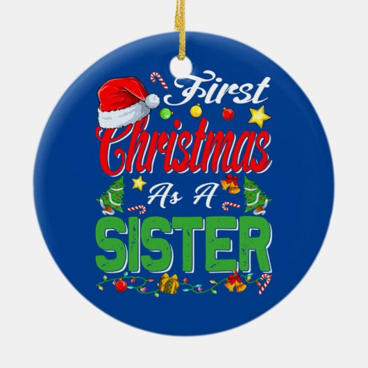 初めてのクリスマスズアシスターサンタハットパジャマクリスマス セラミックオーナメント (裏面)