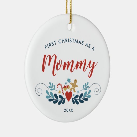 初めてのクリスマスズアスマムマパーソナライズされたスカンジフォーク セラミックオーナメント (右)