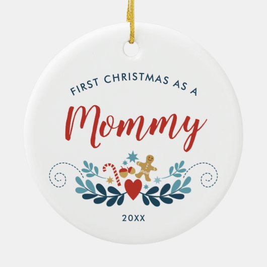 初めてのクリスマスズアスマムマパーソナライズされたスカンジフォーク セラミックオーナメント (裏面)