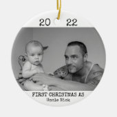 初めてのクリスマスズアズアンクルブラックとホワイトモダン セラミックオーナメント (正面)