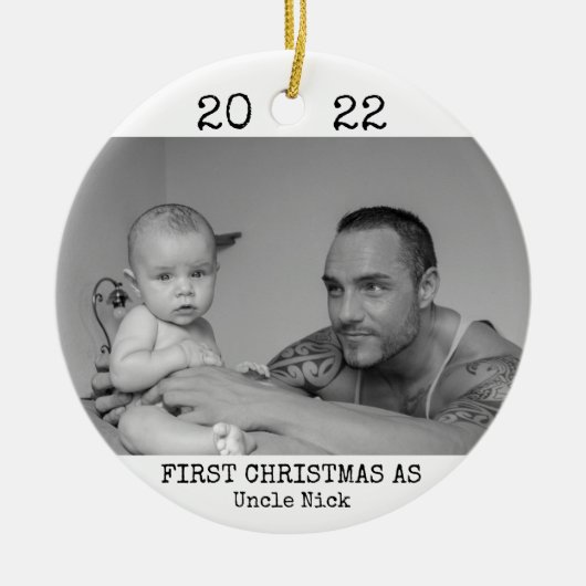 初めてのクリスマスズアズアンクルブラックとホワイトモダン セラミックオーナメント (正面)