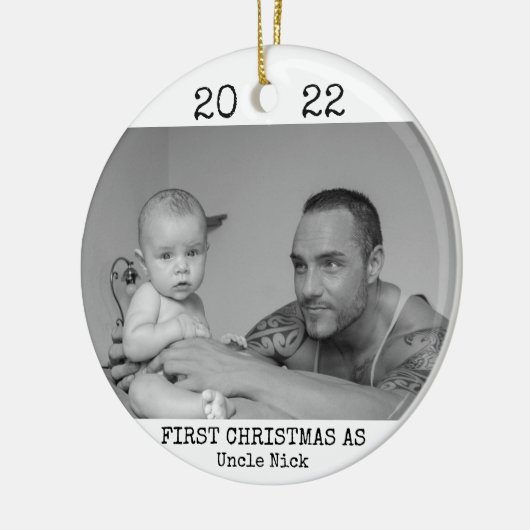 初めてのクリスマスズアズアンクルブラックとホワイトモダン セラミックオーナメント (左)