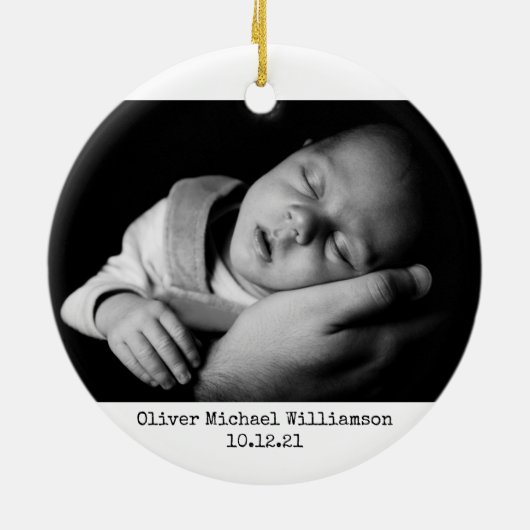 初めてのクリスマスズアズアンクルブラックとホワイトモダン セラミックオーナメント (裏面)