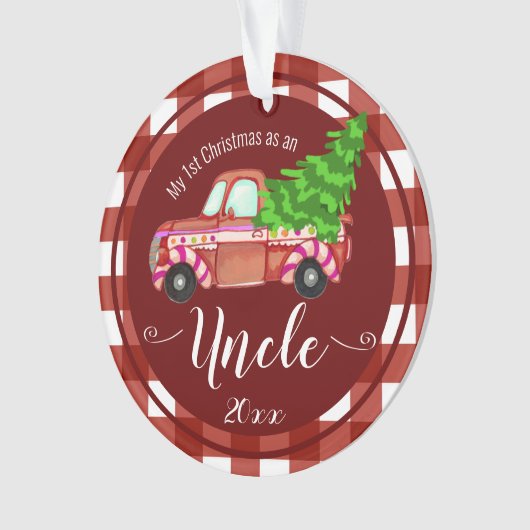 初めてのクリスマスズアズアンクルレッドトラック写真 オーナメント (正面)