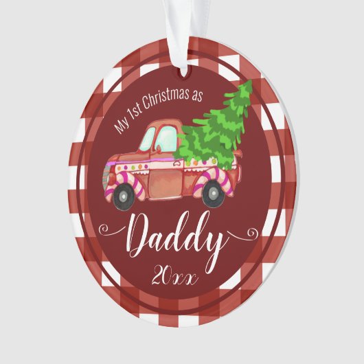 初めてのクリスマスズアズダディレッドトラック写真 オーナメント (正面)
