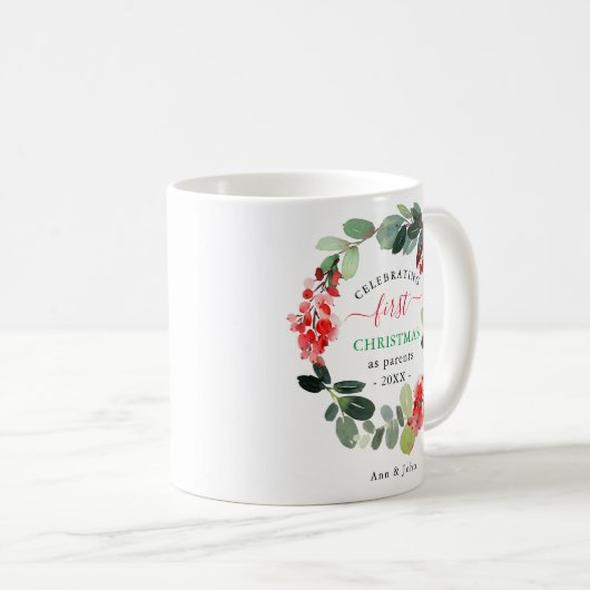 初めてのクリスマスズアズパレンツホリデーリースカスタム コーヒーマグカップ (正面右)