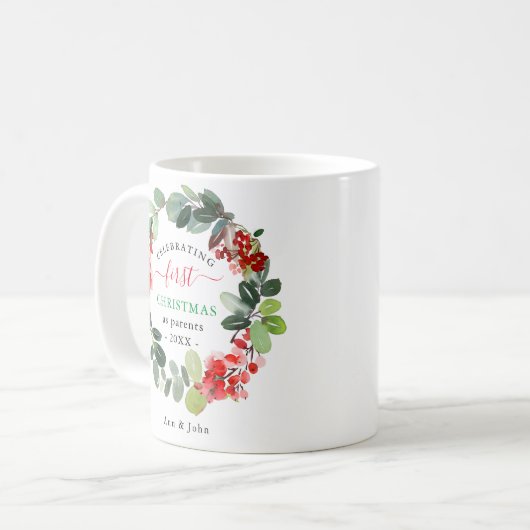 初めてのクリスマスズアズパレンツホリデーリースカスタム コーヒーマグカップ (正面左)