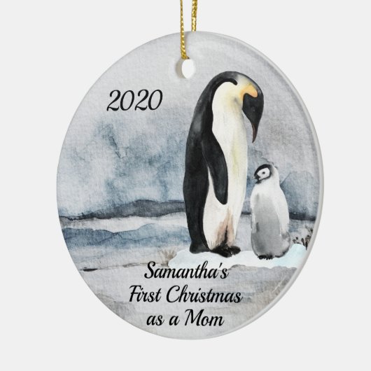 初めてのクリスマスズアズマムペンギンアンドベビー セラミックオーナメント (左)
