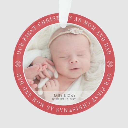 初めてのクリスマスズアズマム&パパ2モダン枚写真 オーナメント (正面)